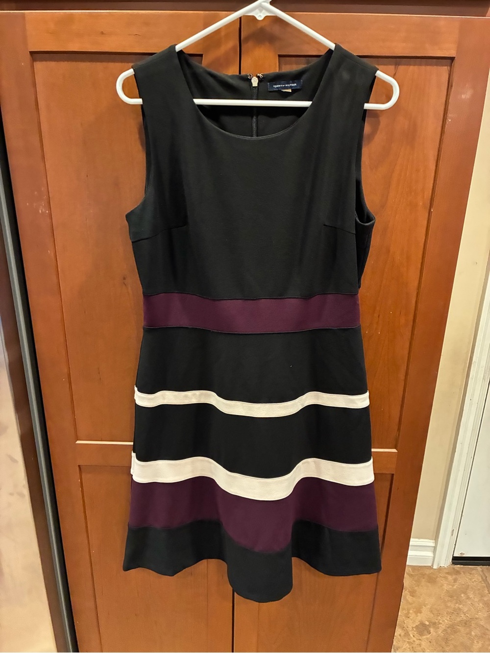 Tommy Hilfiger Black Dress with Plum and Cream Stripes